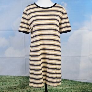 Vans Off The Wall Womens Sz L 100% Cotton Casual Striped T-Shirt Dress